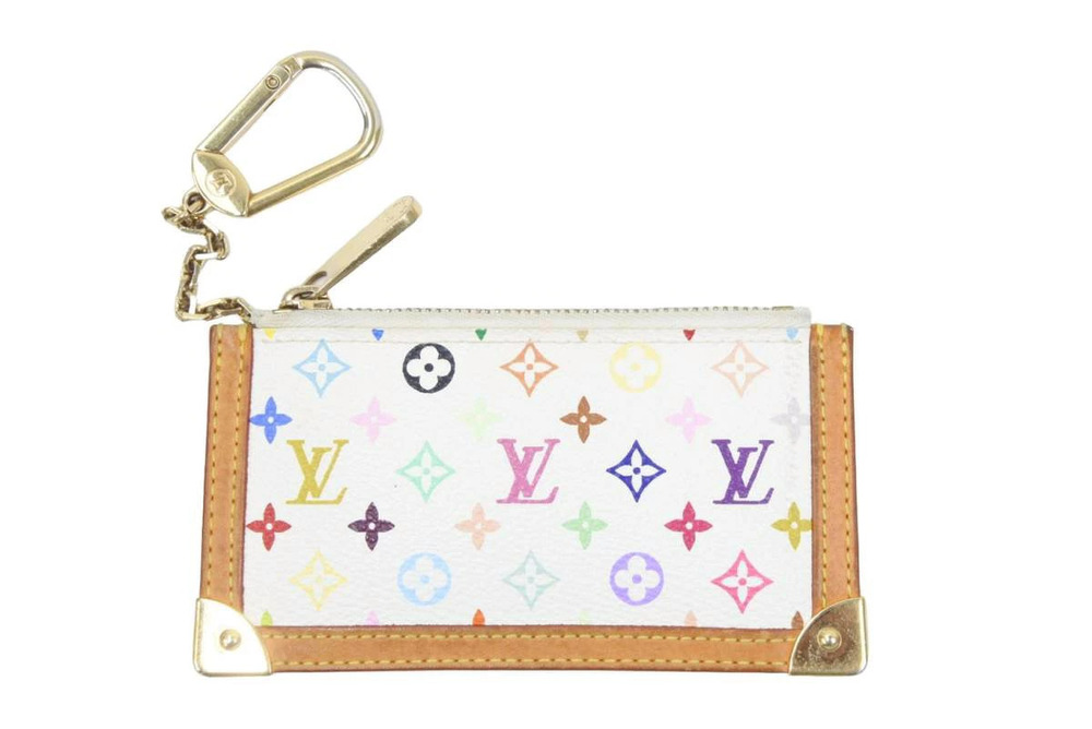 LOUIS VUITTON Monogram Pochette Blanc White coin case Wallet Multicolor Keychain